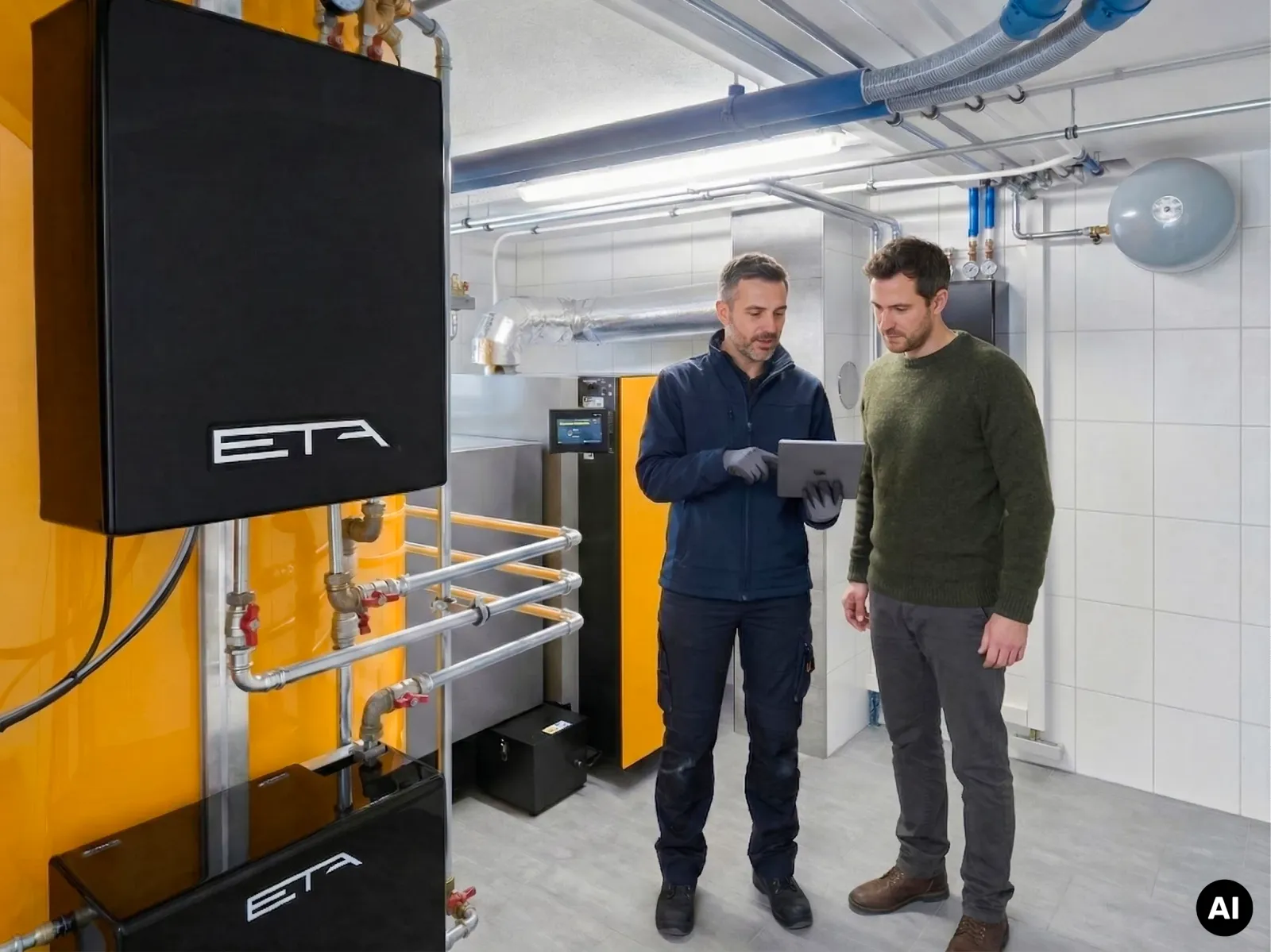 Beratung zur ETA Biomasseheizung im Heizraum